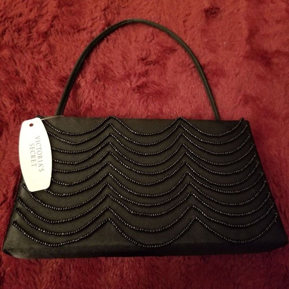 Victoria's Secret Evening Bag Clutch Purse Beaded Black VS Victoria Small